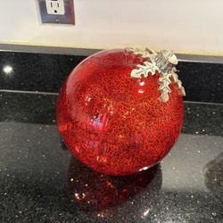 Glass Tabletop LED Light Christmas Ornament Decor Red 9” High 26” Circum.