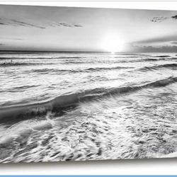 Black and White Large Ocean Sea Waves Nature Canvas Wall Art Picture Print (58βx29β)
