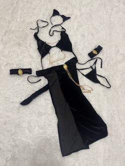 New Small Black Velvet Cat Costume Lingerie Set 