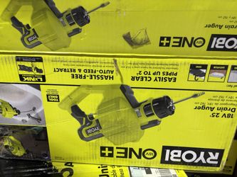 RYOBI ONE+ 18V Cordless Drain Auger with 25 ft Cable, LED Light, Auto Feed/Retract, Cable Lock, Encl