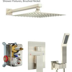 Brand New 
Fatspas 10 Inch Shower Faucet Set, Rainfall Shower System with Square Fixed Rain Shower Head Brushed Nickel 