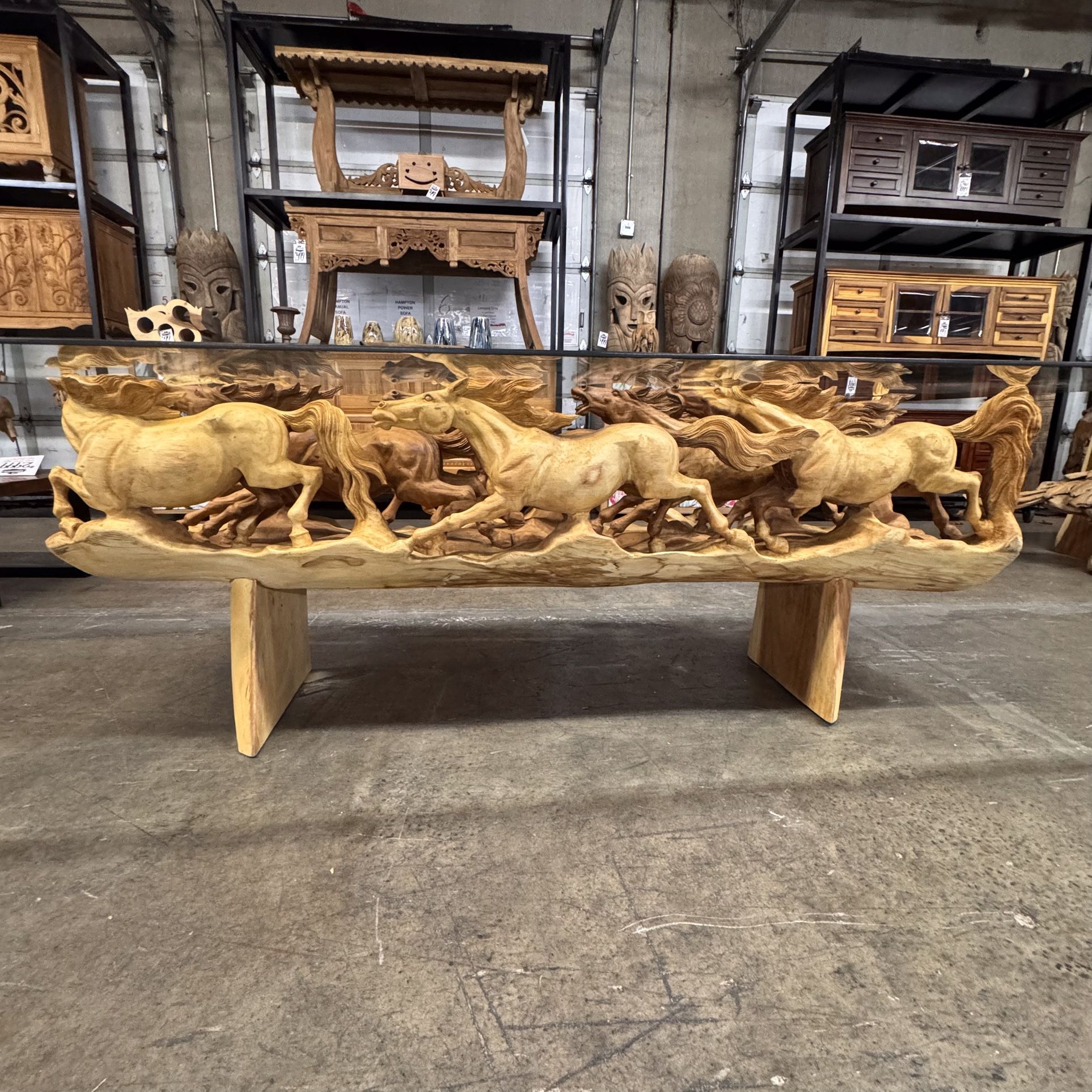 Unique Hand-carved Horse Dining Table With Glass Top
