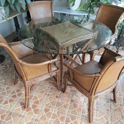 Bamboo / Cane Dining Table and Chairs Set