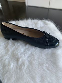 Authentic Chanel lambskin and patent ballerina flats