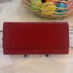 Celine red leather flap wallet