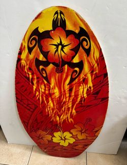 Wood Skimboard Flaming Sea Turtle Michael  Searle Signed