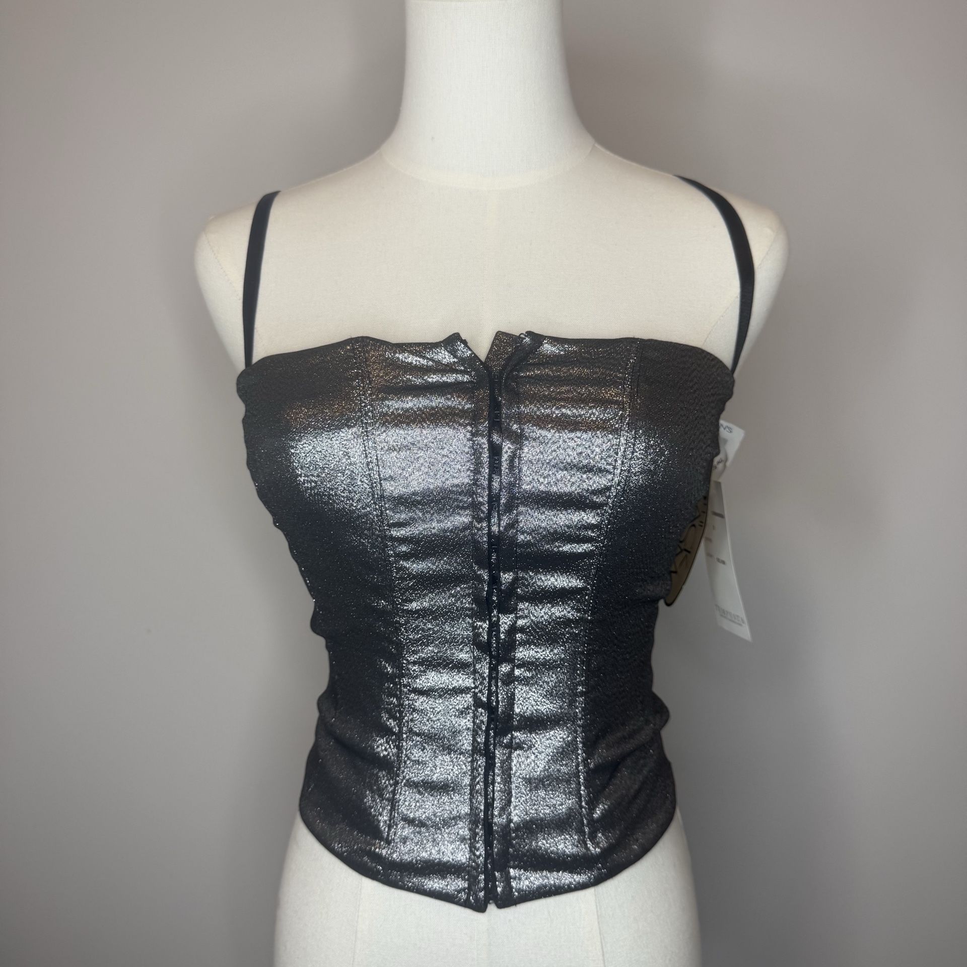 Tempesta Gruppo Americano Metallic Black Strappy Corset-Style Camisole