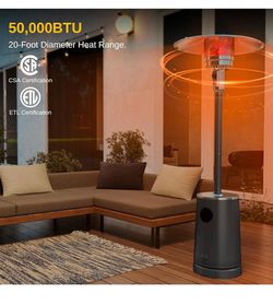 50,000 BTU Patio Heater with Sand Box, Table Design, Double-Layer Stainless Steel Burner, Wheels, Triple Protection System, Outdoor Heater for Home an