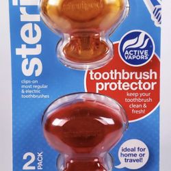 2 Pack Steripod Clip On Toothbrush Pod Protector Sanitizing Case Orange & Red