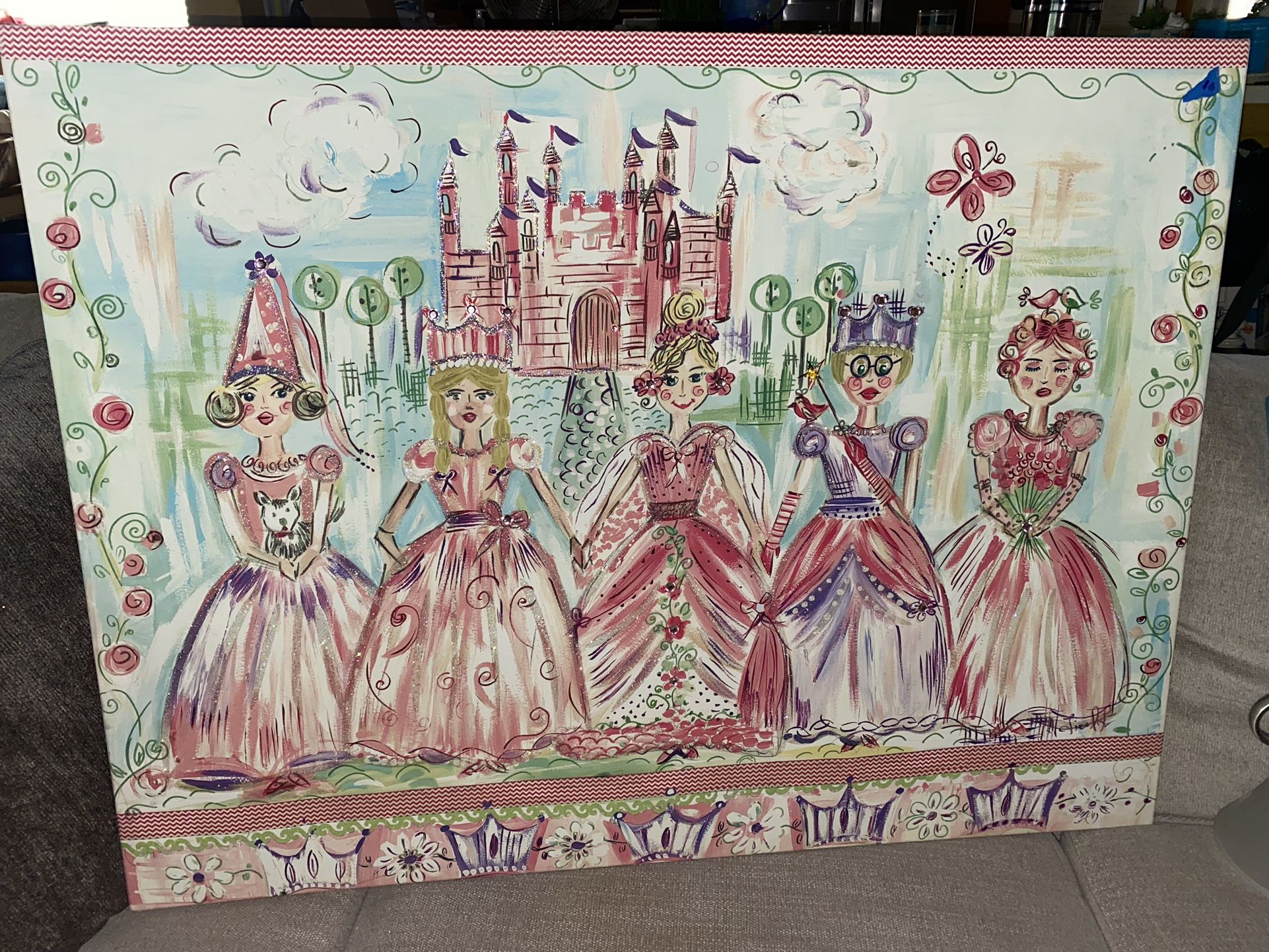 Large Fairy Beautful Painting/ Picture / Wall Art w/ Jewels .  