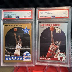 NBA Hoops 1990 Michael Jordan #5 All-Star East & #65 PSA 9 Card Lot of 2