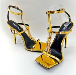 Versace Chain Metallic Heels Sandals