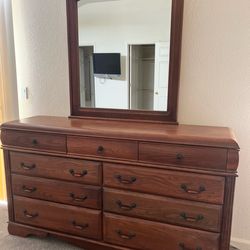 Solid Oak Dresser w/ mirror & nightstand