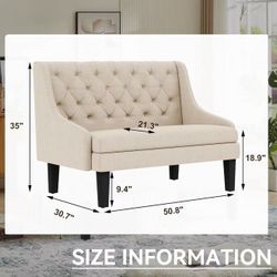 🔥Settee Bench with Back Mini Couch for Dining Room Living Room Entryway Modern Upholstered Banquette Button Tufted Loveseat Sofa with Wood Legs Cream