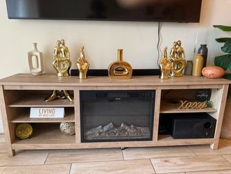 Tv stand with fire and console table living room decor and accent