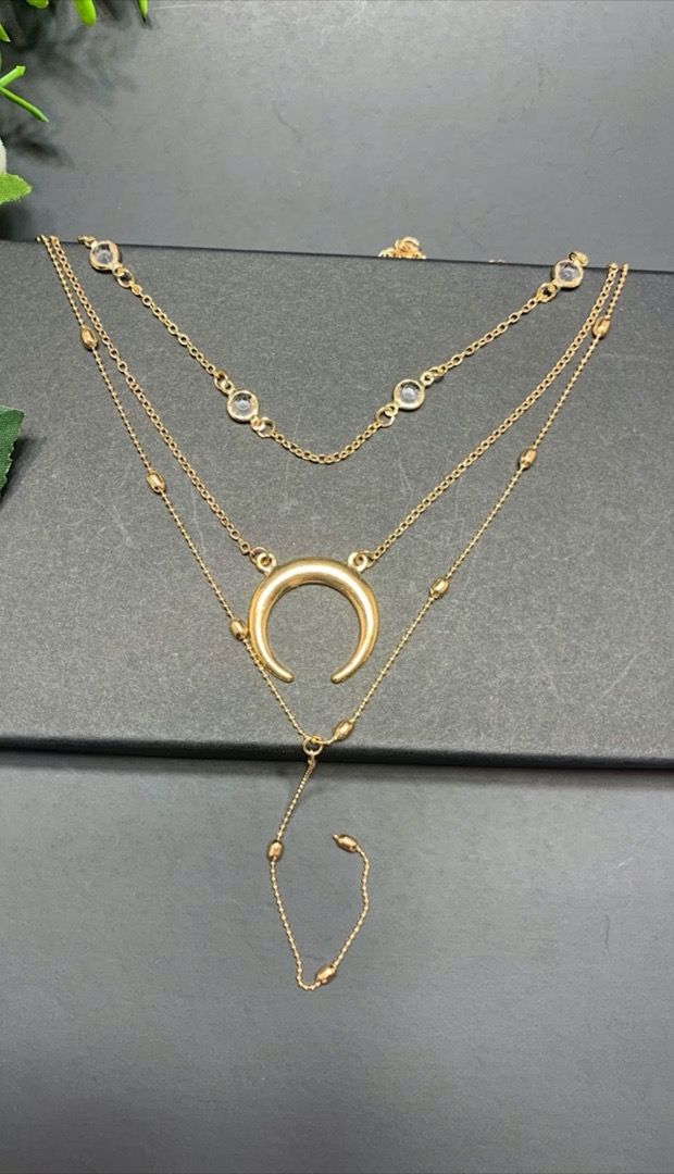 Fashion Boho Choker Necklace Vintage Moon Long Chain Multilayer Necklace