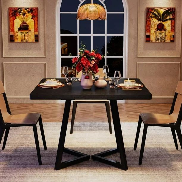 Square Dining Table for 4, 31.5" Industrial Dinner Table for Small Space