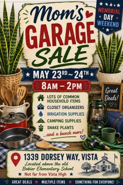 Huge Garage Sale + Snake Plants – May 23–24