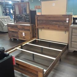 4pc Queen Bedroom Set Queen Bed Frame Dresser Mirror Night Stand 