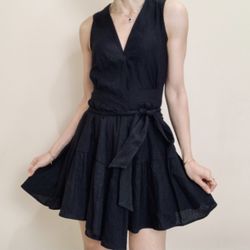 Christian LaCroix Black Linen Blend Sleeveless Wrap Dress NWT