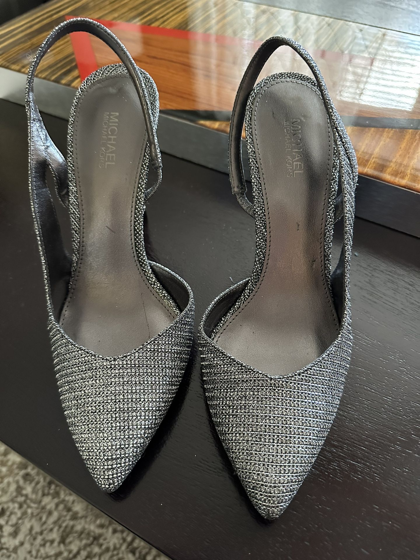 Michael Kors Silver Heels Size 6