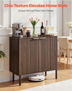 Modern Dark Wood Fluted Door Storage Cabinet