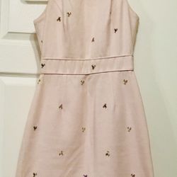 Stephen Digeronimo Fully Lined Pale Pink Dress With Purple Embroidered Flowers Size 4