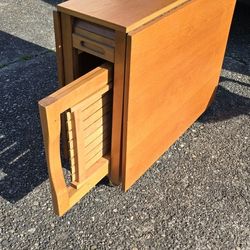 Scandinavian MCM Teak Fold Away Table And Chair Set