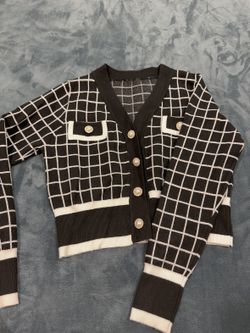 DAZY Women's Autumn/Winter Plaid Print Long Sleeve Single Breasted Short Cardigan,Fall Women Clothes