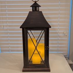 Farmhouse Large 3 Candle Lantern Bronze Look Tabletop Display