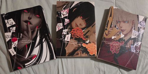 volumes 1, 3, and 5 of the English edition of the Kakegurui - Compulsive Gambler- manga series anime