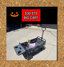 Folding Utility Wagon Cart with Cup Holder Tray