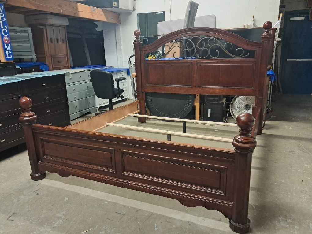 Dark Cherry Wood King Size Bed Frame