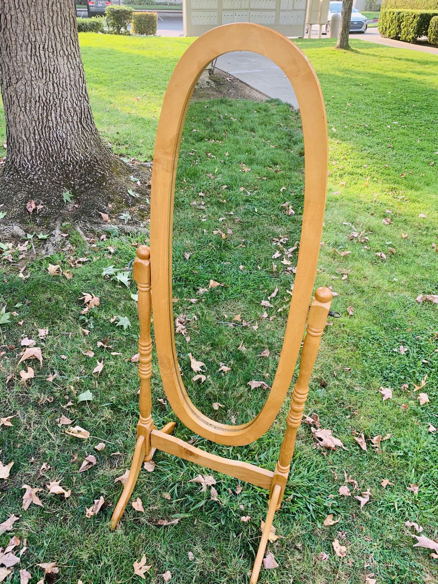 Wood Floor Cheval Mirror, Oak Finish