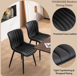 Black Faux Leather Dining Chairs Set of 4 – Mid Century Modern