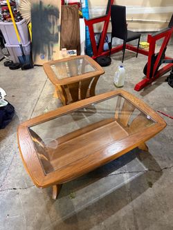 Oak Wood End Table with Glass Top