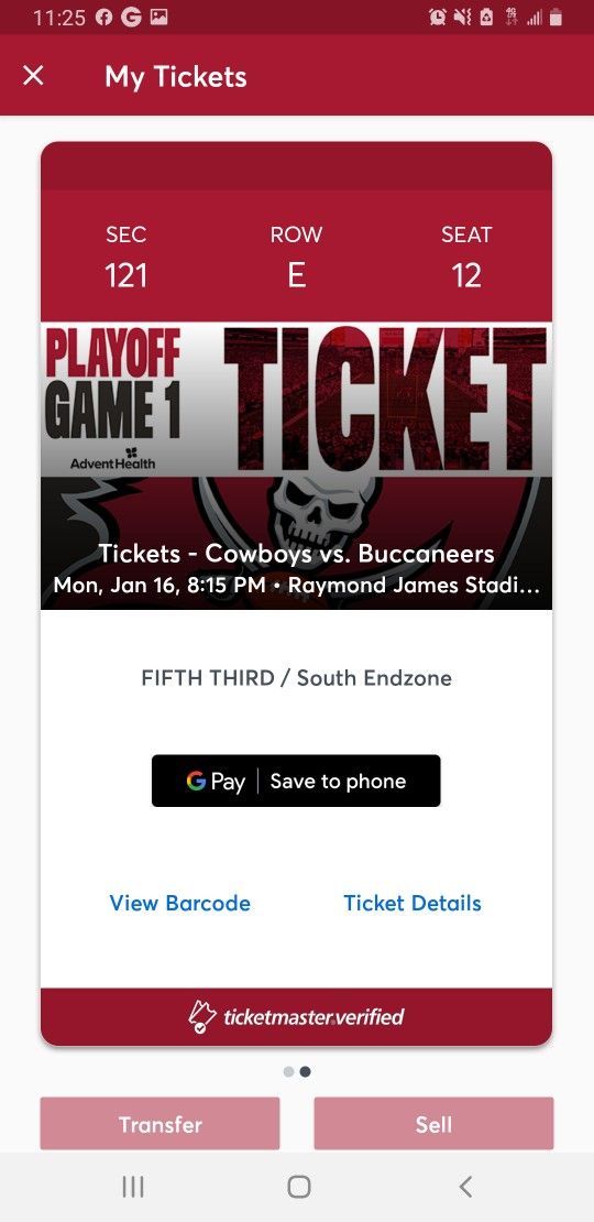 Two Playoff NFL Tickets For Tampa Bay Buccaneers Vs Dallas Cowboys. In The BOWL