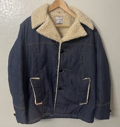 Vintage Raritan Sportswear Denim Coat Jacket Size 42 Sherpa Lined Size LARGE MENS 