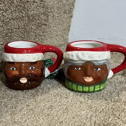 Sleigh Bell Bistro Set 2 Santa Mrs Clause Mug Mini Winkin Black African American