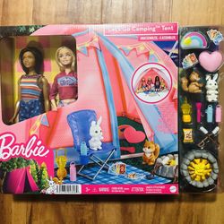Barbie It Takes Two Let's Go Camping Tent Playset with Brooklyn & Malibu Dolls & 20 Accessories