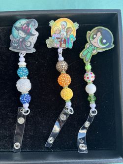 Badge ID Beaded Clips; Retractable ID Clip 
