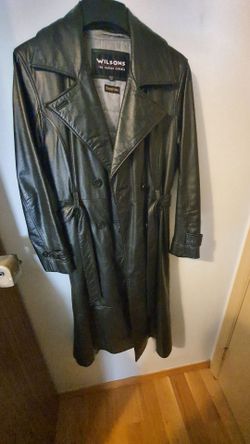 Black leather trench coat xs