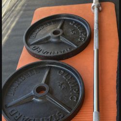OLYMPIC BAR ,  (2) 45lb PLATES, And BATTLE ROPES!!!!