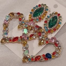 MULTICOLOR  CRYSTAL HEART EARRINGS 