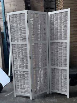 3 Panels Room Divider Screen Wicker Antique White