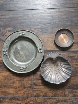 Set of 2 silver and 1 copper trays $15.00 all 3 firm price.
