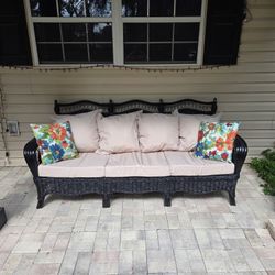 Elegant Outdoor Wicker Sofa with Cushions – $200