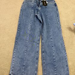 PrettyLittleThing Vintage Wash Seam Front Wide Leg Jeans – Size 12