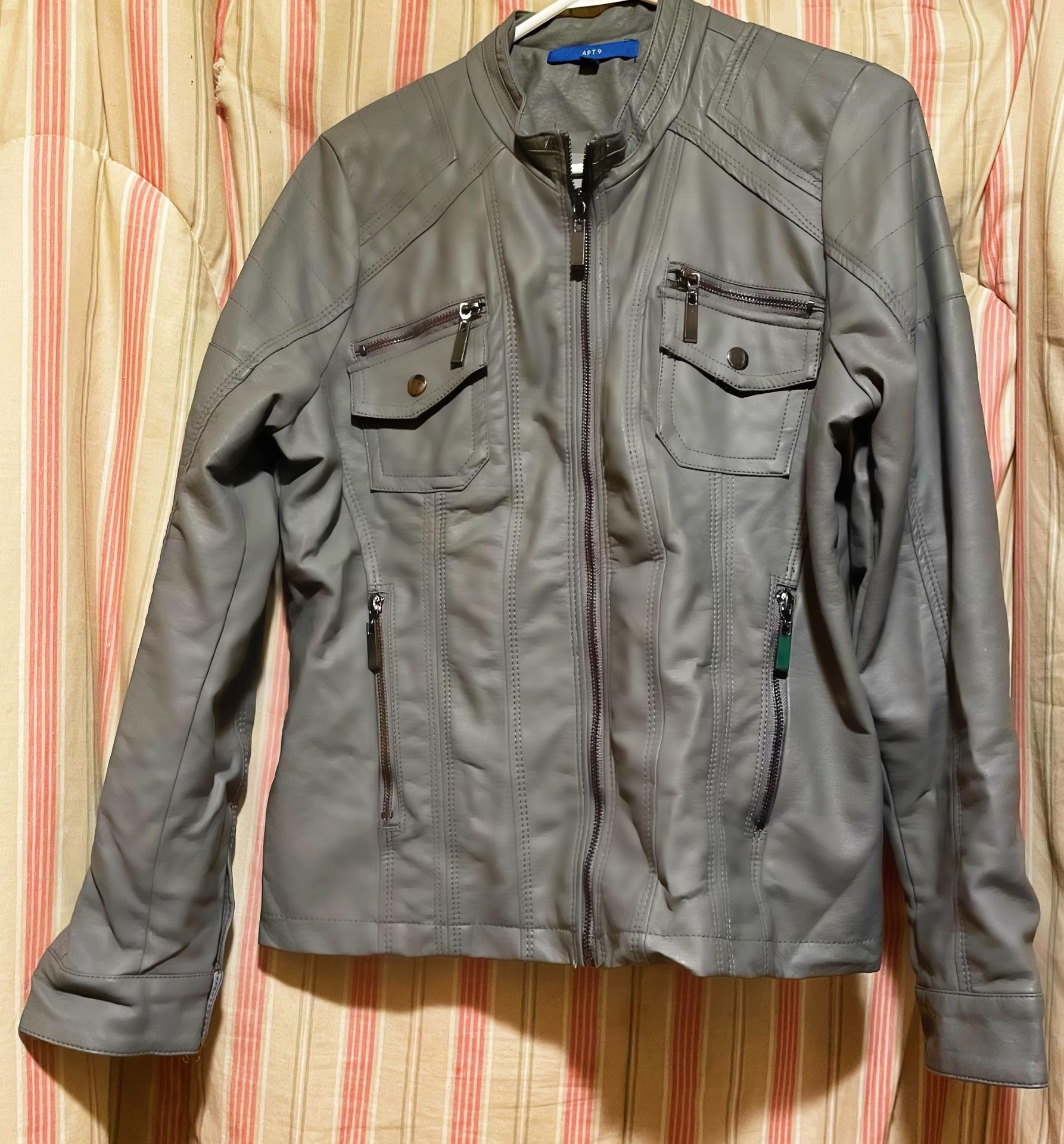 Apt 9 Grey Leather Jacket (womens Medium)