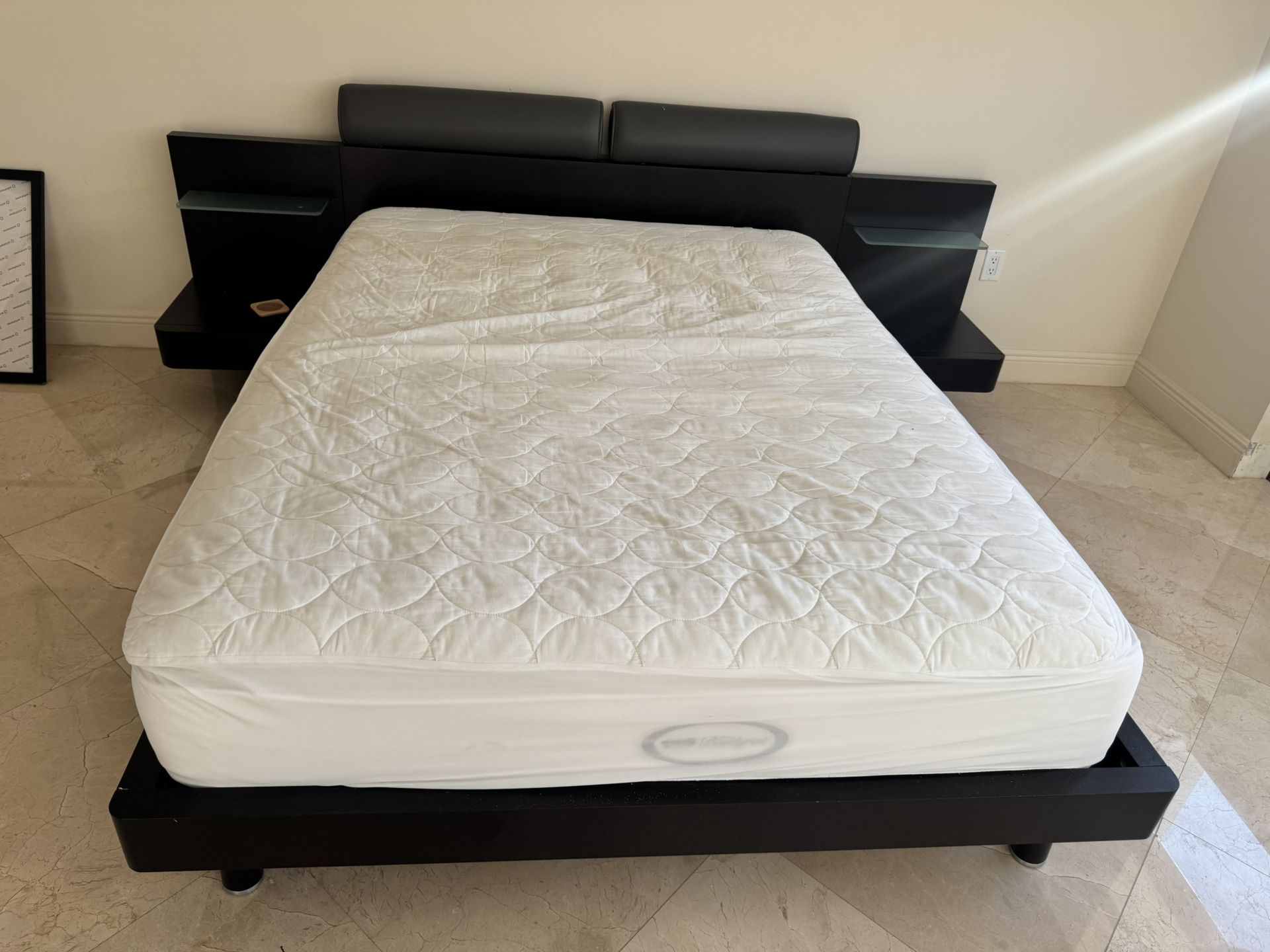 Queen Size Bed Frame And Mattress. Side Tables